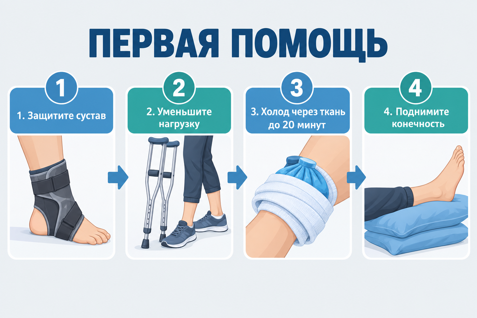 Инфографика: первая помощь при лёгкой травме сустава